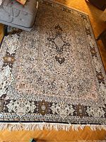 Full view of rectangular rug on parquet floor