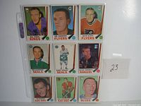 9 hockey cards from 1969-70 O-Pee-Chee NHL series featuring players from Kings, Flyers, Seals, Rangers, Bruins and Blues.