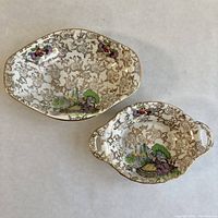 Two vintage Lord Nelson ware pieces in the Pompadour pattern showing overall shapes, size proportions, and decorative elements.