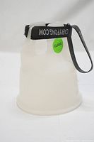 Front and side view of the Lightsphere diffuser showing the cinch strap and clear dome body.