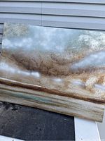 Full view of the 48x36 abstract oil painting depicting a textured landscape with trees and sky.