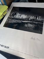Black and white lithograph of a mesa with Morley Baer's signature and gallery imprint.