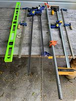 Full view showing all clamps lined up along with the bright green level.