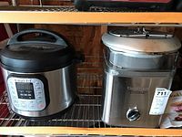 Photo showing Instant Pot pressure cooker and Cuisinart ice cream maker side by side on shelf