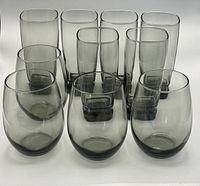 Full set of 6 square base tumblers and 4 large stemless glasses shown together on a white background.