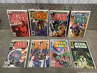 Full lot view showing all 8 Star Wars comics laid out and individually bagged with colorful covers.