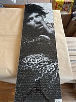 Full view of the vertical rectangular photographic mosaic print on a tabletop