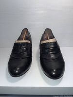Front view of the Life Stride ladies black shoes showing toe and vamp details