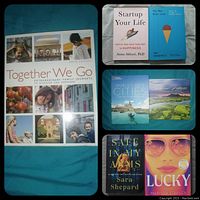 Photo showing the full view of all 7 books arranged flat, titles and cover images clearly visible.