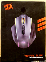 Front view of the product box showing the Redragon Vampire Elite gaming mouse with RGB lighting and branding.