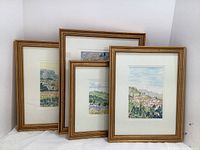 Full group view showing four framed watercolor paintings by B. Turpin arranged against white background.