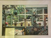 Frontal view of the framed pastel drawing under glass showing full composition