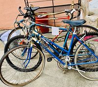 Three bicycles arranged side by side showing their frames, tires, and handlebars
