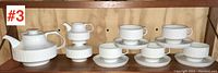 Full lineup of Thomas Germany Bark tea service items, including teapot, smaller pot, cups and saucers.