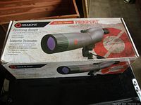Original box for Simmons ProSport 20-60x60mm spotting scope showing product image and specifications.