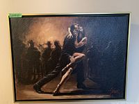 Front view of oil painting showing dancers and gold frame