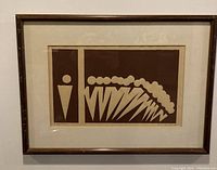 Framed art print showing full piece titled 'Competition' by Tim Fowler, with abstract geometric shapes in brown and cream tones.