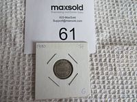 Front view of 1930 Canadian 5 cent silver coin in cardboard holder showing date and denomination written on holder.