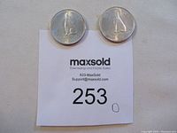 Photo of the two coins showing the kangaroo side, both silver and well-preserved.