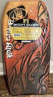 Front side of Body Glove boogie board with tribal design and brand label showing new sealed condition