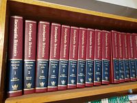 Photo showing volumes 11 through 19 of the Encyclopedia Britannica set, arranged sequentially on the shelf.