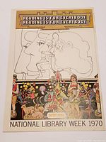 Full poster image showing the overall artwork with text "READING IS FOR EVERYBODY" and promotional National Library Week 1970 text with Peter Max signature style.