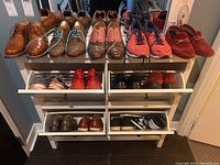 Full shoe rack with all footwear visible