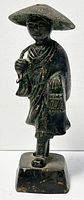 Front view of bronze Chinese fisherman figurine showing detailed features and traditional attire