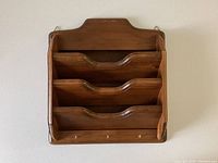 Wood mail sorter with three compartments and hooks