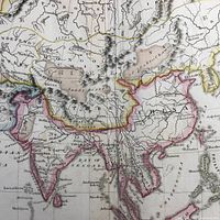 Close-up of Indian subcontinent and China showing hand-coloured borders and engraved terrain