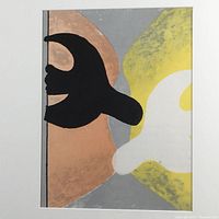 Close-up detail of lithograph print showing abstract color shapes.