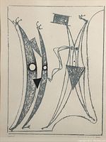 Full view of framed lithograph showing abstract figures
