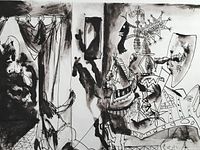 Close‐up view of full lithograph image showing knight and nude figure