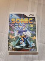 Front cover of Sonic Colors Wii game case featuring Sonic the Hedgehog and colorful graphics