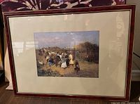 Framed countryside print under mat showing a group of people on a dirt road with rural background, measured 35x24 inches.