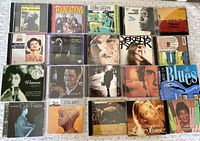 All CDs laid out for display showing album front covers from various jazz, blues, and soul artists.