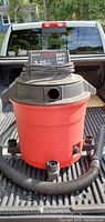 Front view of Sears Craftsman wet dry shop vac showing model info and overall condition.