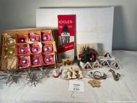 Grouping of all lot items arranged on tabletop