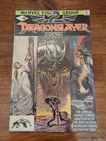 Photo of the comic cover showing the Dragon Slayer title, Marvel Comics Group branding, dragon artwork, and characters.