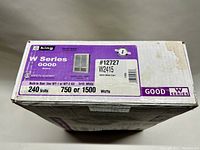 Top view of King W Series heater box showing model info with 240 volts, 750 or 1500 watts, built-in stat compatibility, grill color white