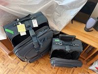 Overview of the two luggage pieces showing their size difference, handles, and overall condition.