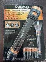 Photo of Duracell Durabeam Ultra variable focus LED flashlight new in package with 4 AA Duracell batteries.