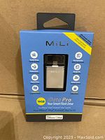 Front packaging of new MiLi iData Pro 16GB USB flash drive showing brand, model, capacity, and usage compatibility with iPhone, iPad, Android, Mac, and PC.