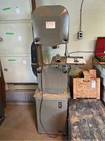 Full view of Busy Bee bandsaw on integrated base, work table and blade guard visible