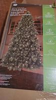 Box for 7.5 ft Pre-lit Just Cut Colorado Spruce Christmas Tree with clear bulbs showing product image and features.