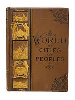Front cover of the antique book showing title and gold and black decorative embossing.