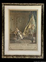 Framed hand-colored copper engraving showing entire artwork with visible decorative frame