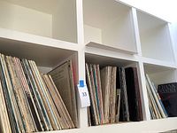 Shelves with vintage vinyl records mostly classical music and show tunes, various artists