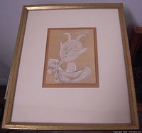 Full view of the framed painting showing the faun figure centered within the mat and frame.