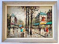 Frontal view of entire painting in painted wood frame